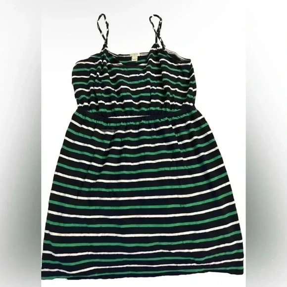 J Crew Women's Navy, Green and White Striped Dress Size Large - Picture 1 of 3